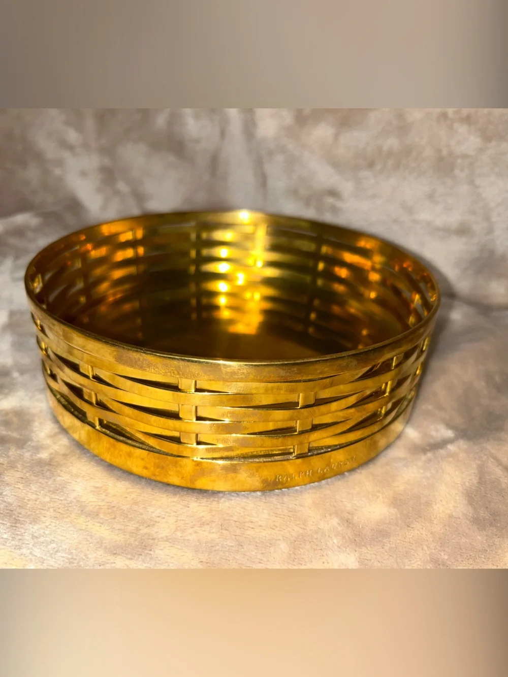 Ralph Lauren Home Gold Tone Brass Woven Luxury Trinket Catchall Bowl Vanity Tray